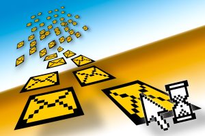 Illustration of a email envelope, spam and utility bills.